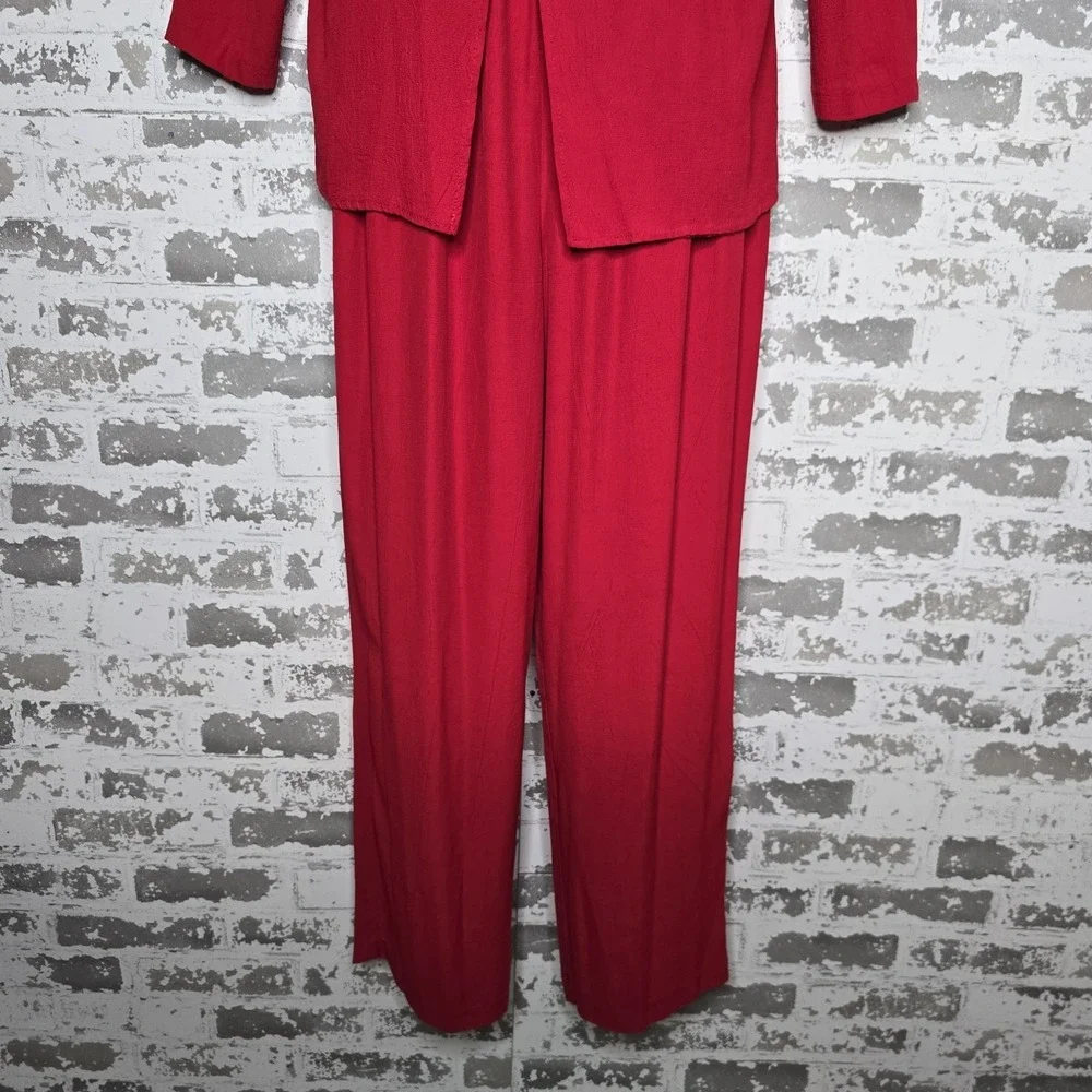 Nina Piccalino 2 Piece Pants Suit Womens Size 12 Red 100% Rayon Vintage USA Made